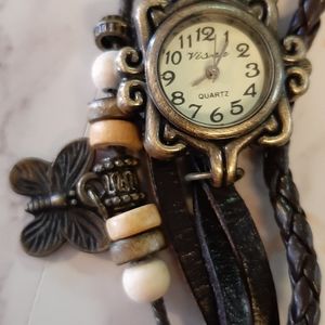 Braided Leather Bracelet Brown with Watch